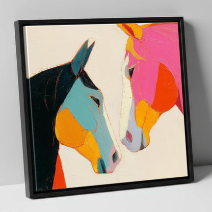 Vivid Connection horse portrait canvas wall art in black frame