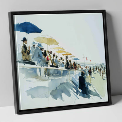 Gathering at the Rails racing horse canvas wall art in black frame