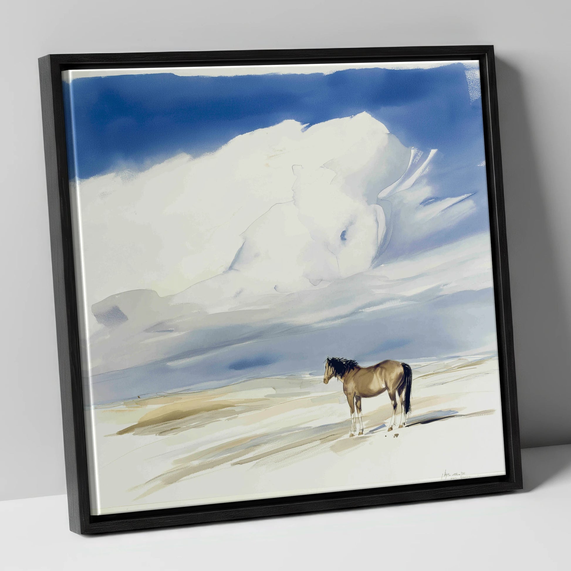 Beneath the Gathering Sky horse landscape canvas wall art in black frame