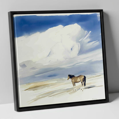 Beneath the Gathering Sky horse landscape canvas wall art in black frame