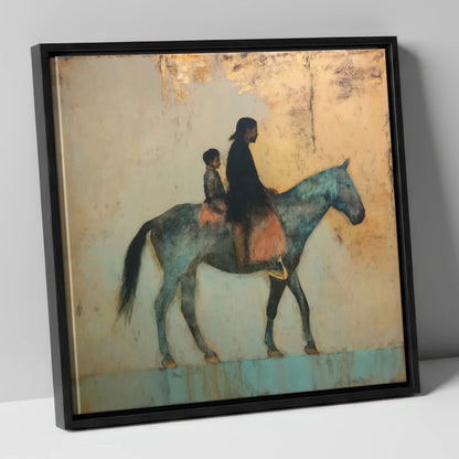 Timeless Golden Journey horse & rider canvas wall art in black frame