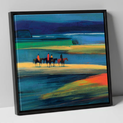 Riders on the Painted Tide horse landscape canvas wall art in black frame