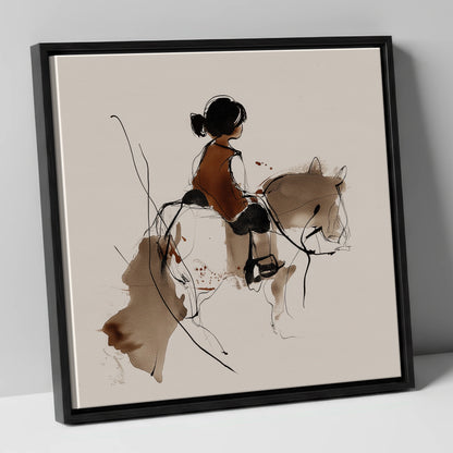 The Little Equestrian horse & rider canvas wall art in black frame