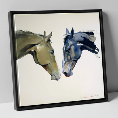 Kindred Spirits horse portrait canvas wall art in black frame