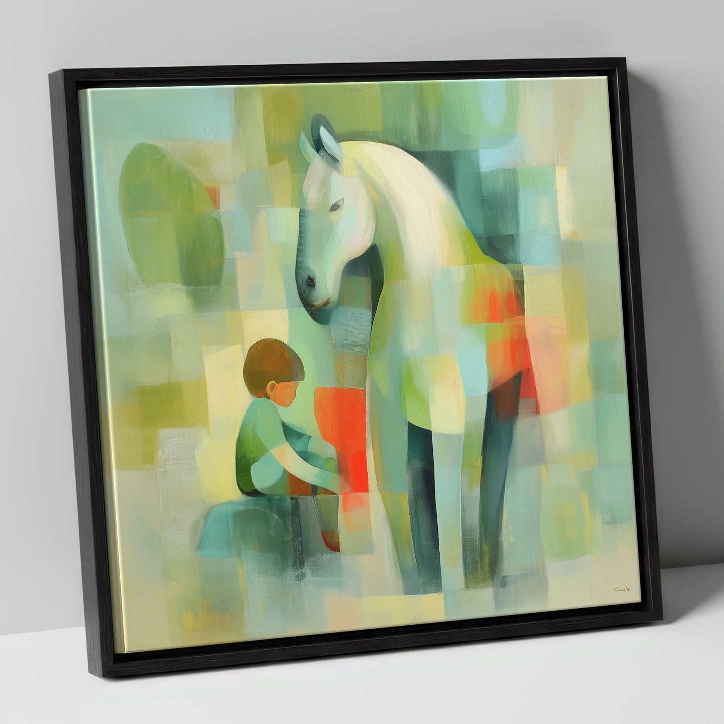The Quiet Companion horse & rider canvas wall art in black frame