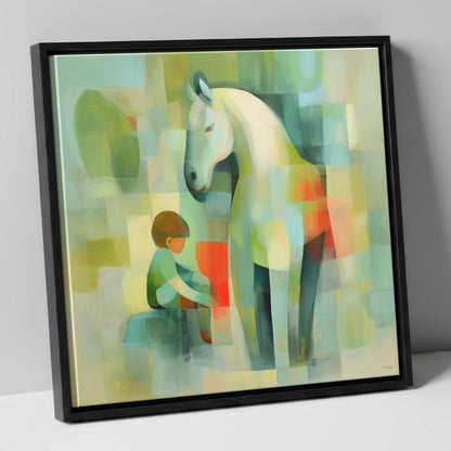 The Quiet Companion horse & rider canvas wall art in black frame