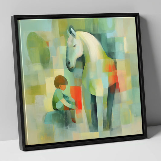 The Quiet Companion horse & rider canvas wall art in black frame
