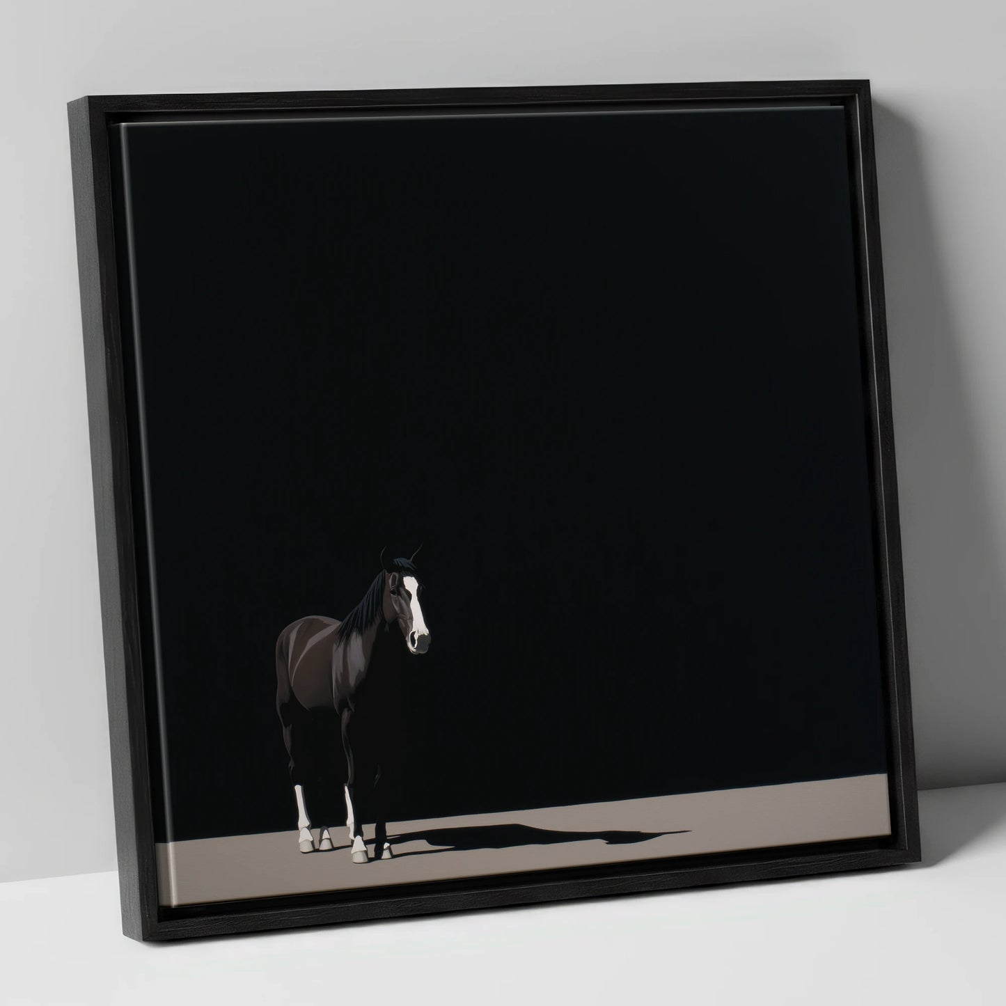 Solitary in Shadow horse portrait canvas wall art in black frame