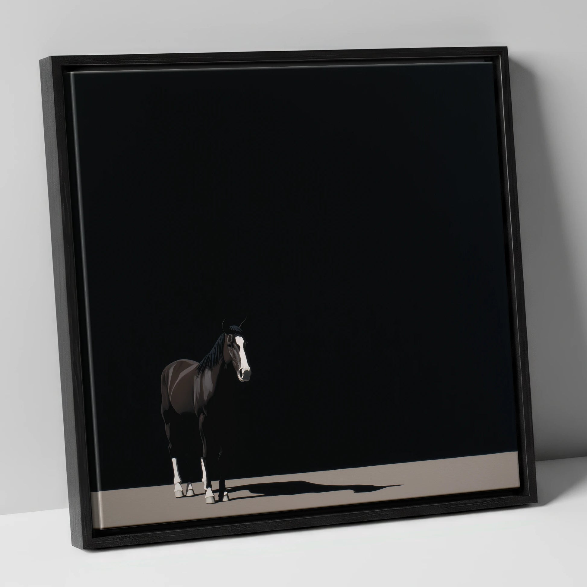 Solitary in Shadow horse portrait canvas wall art in black frame