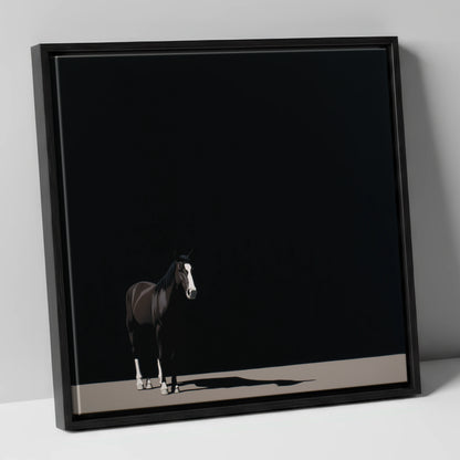 Solitary in Shadow horse portrait canvas wall art in black frame