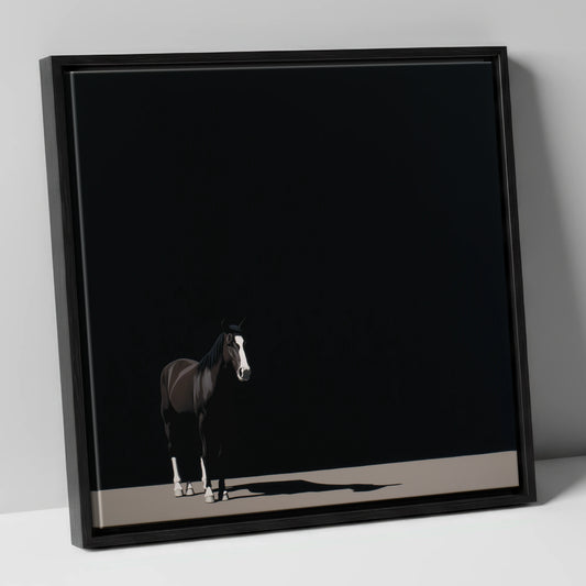 Solitary in Shadow horse portrait canvas wall art in black frame