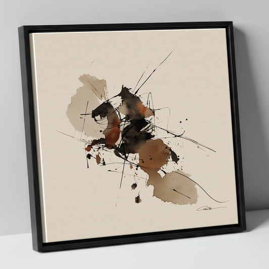 Abstract Sepia Ink Wash Horse horse portrait canvas wall art in black frame