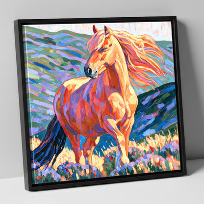 Colourful Golden Horse Portrait horse breed canvas wall art in black frame