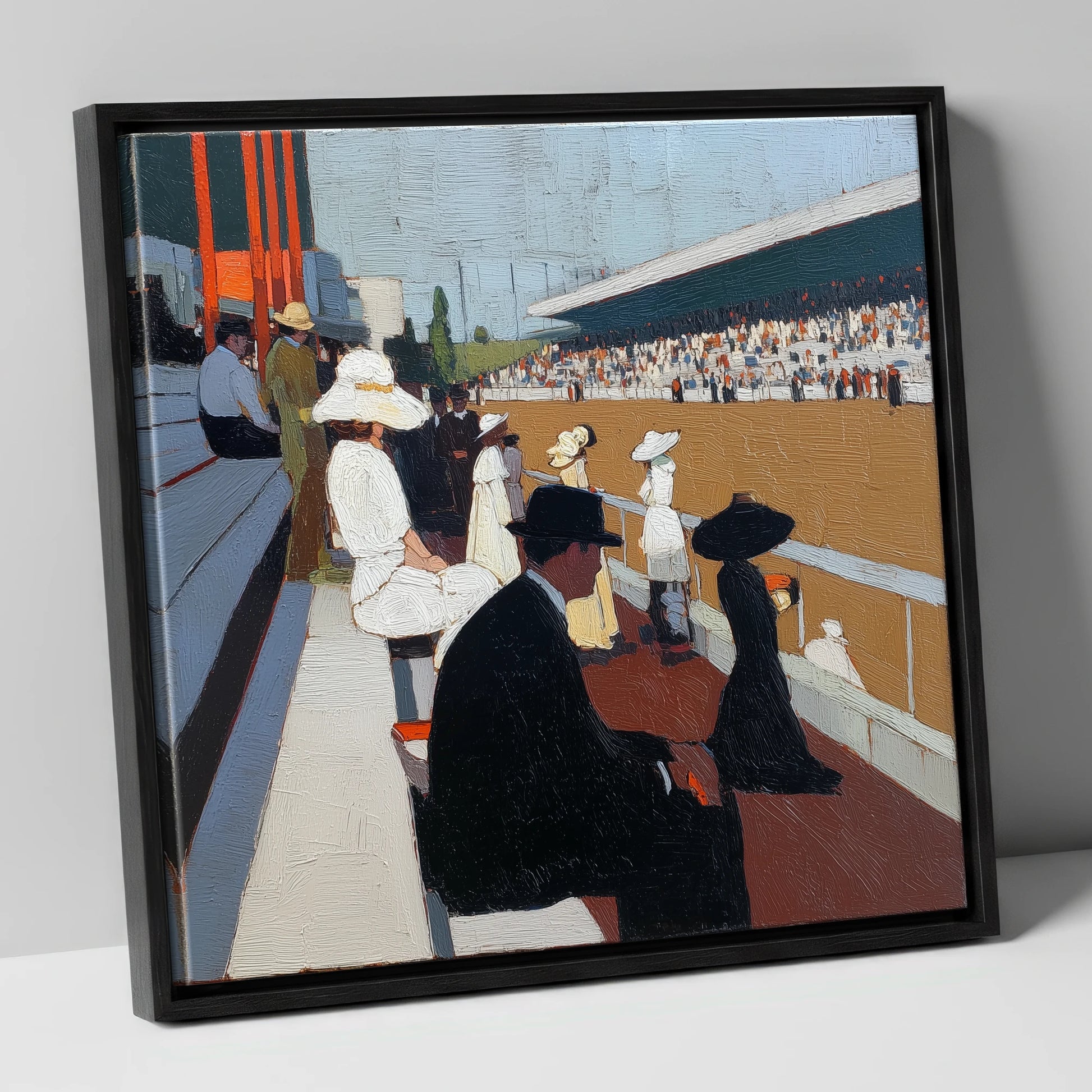 The Grandstand Spectacle racing horse canvas wall art in black frame