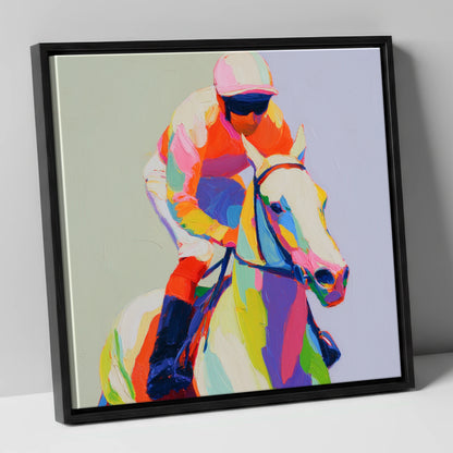 Prismatic Speed racing horse canvas wall art in black frame