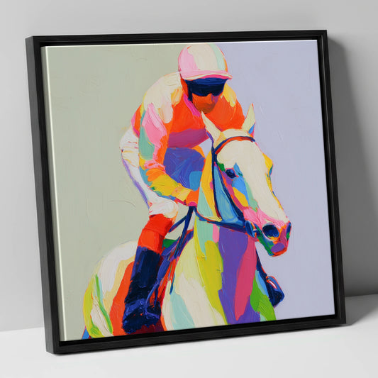 Prismatic Speed racing horse canvas wall art in black frame