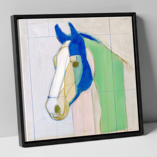 Architectural Azure Profile horse portrait canvas wall art in black frame