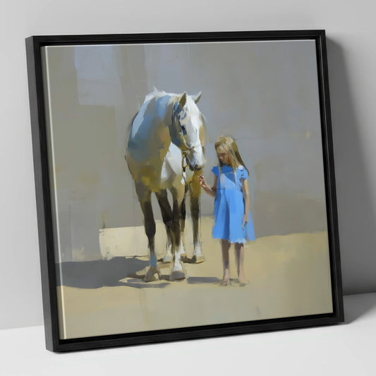 A Quiet Understanding horse & rider canvas wall art in black frame