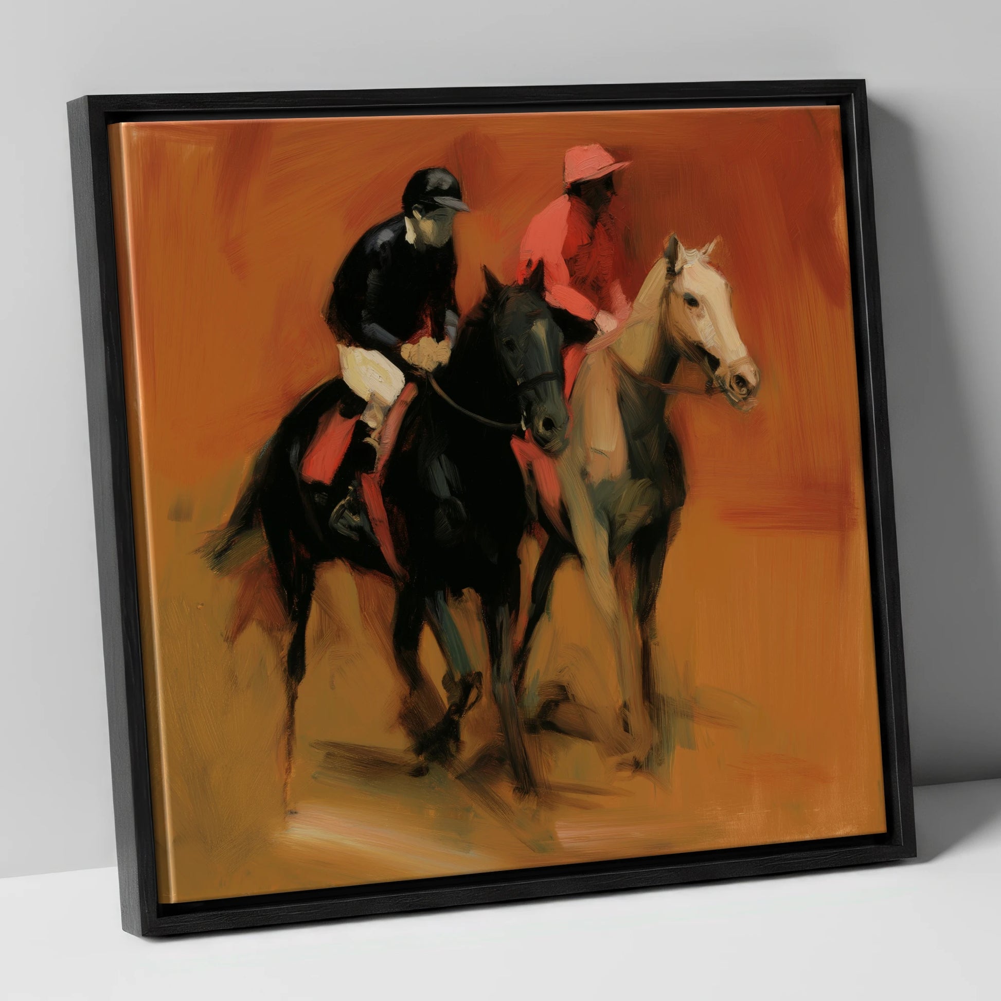 Towards the Start racing horse canvas wall art in black frame