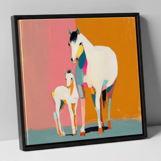 Vibrant Mare And Foal mare & foal canvas wall art in black frame