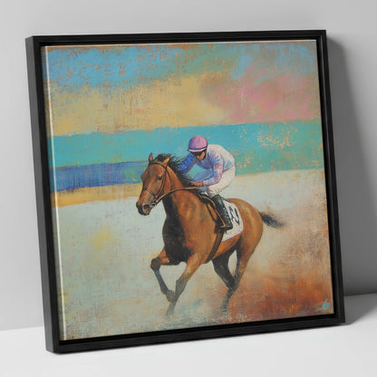 Thundering Towards Home racing horse canvas wall art in black frame
