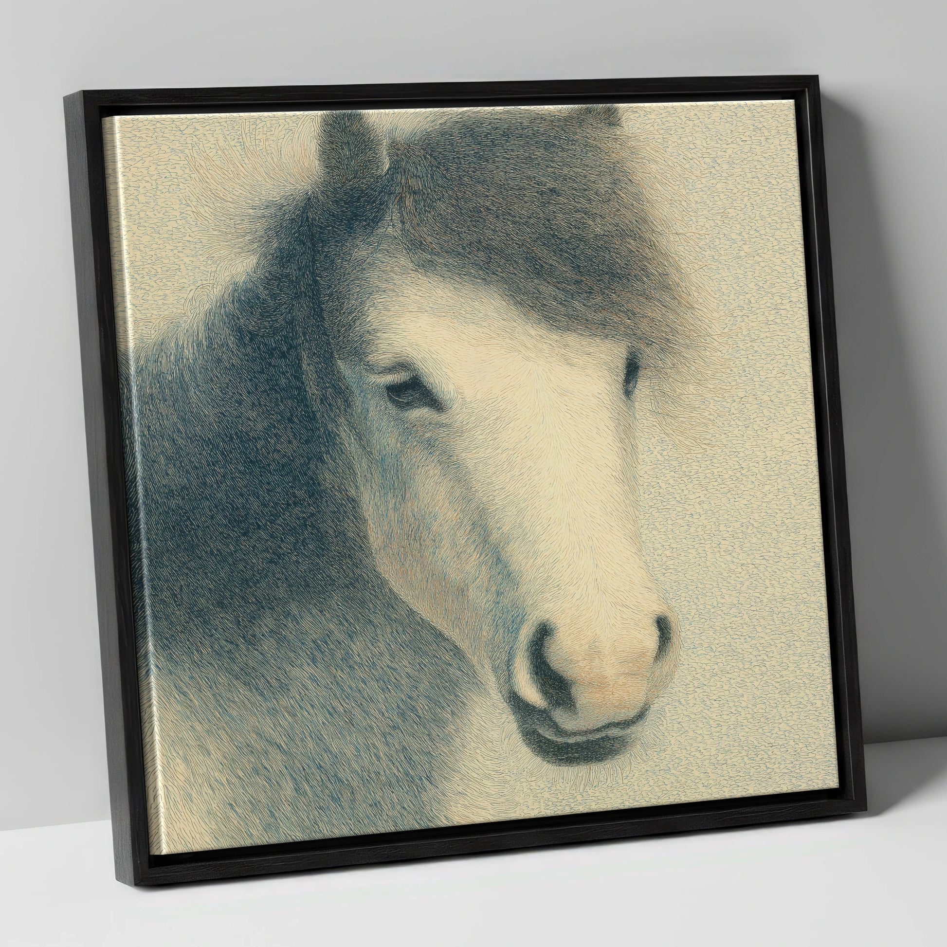 Midnight Slate Portrait horse breed canvas wall art in black frame