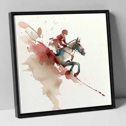 Suspended Momentum show jumping horse canvas wall art in black frame