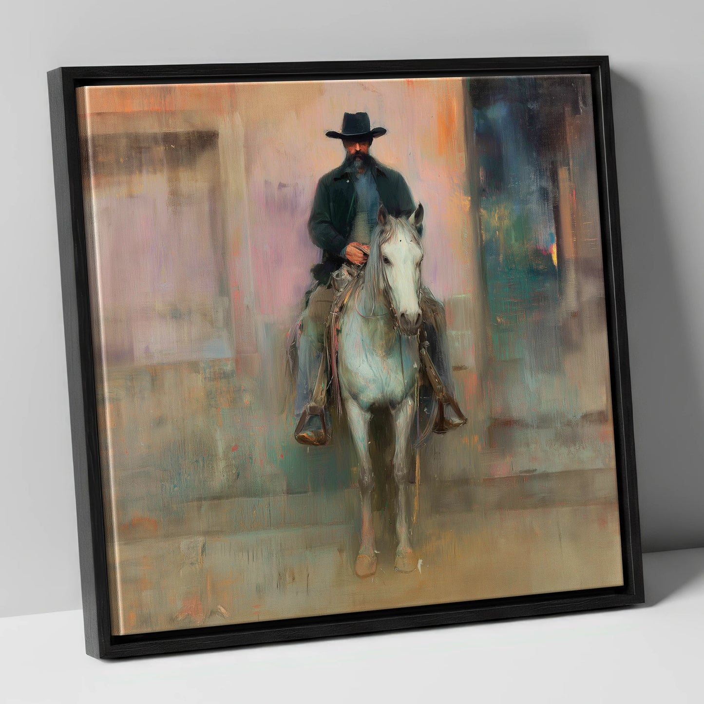 Sentinel of the West western horse canvas wall art in black frame