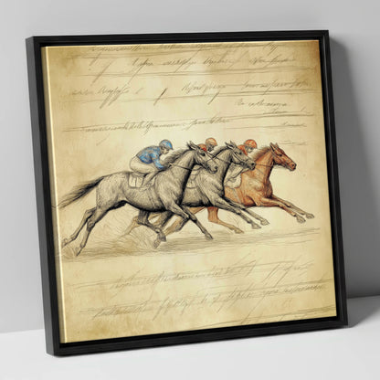 Vintage Thoroughbred Racing Study racing horse canvas wall art in black frame