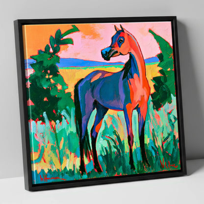 Vibrant Expressionist Arabian Horse horse breed canvas wall art in black frame