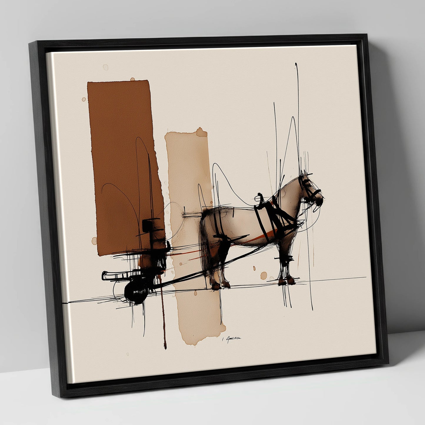 Structural Harness working horse canvas wall art in black frame