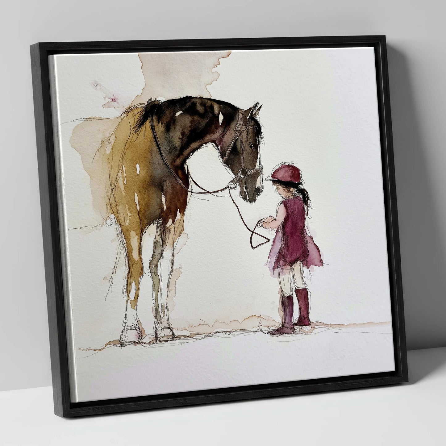 A Gentle Bond horse & rider canvas wall art in black frame