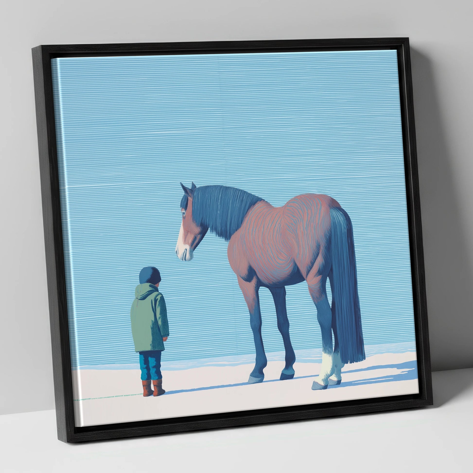 A Quiet Understanding horse & rider canvas wall art in black frame