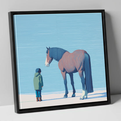 A Quiet Understanding horse & rider canvas wall art in black frame