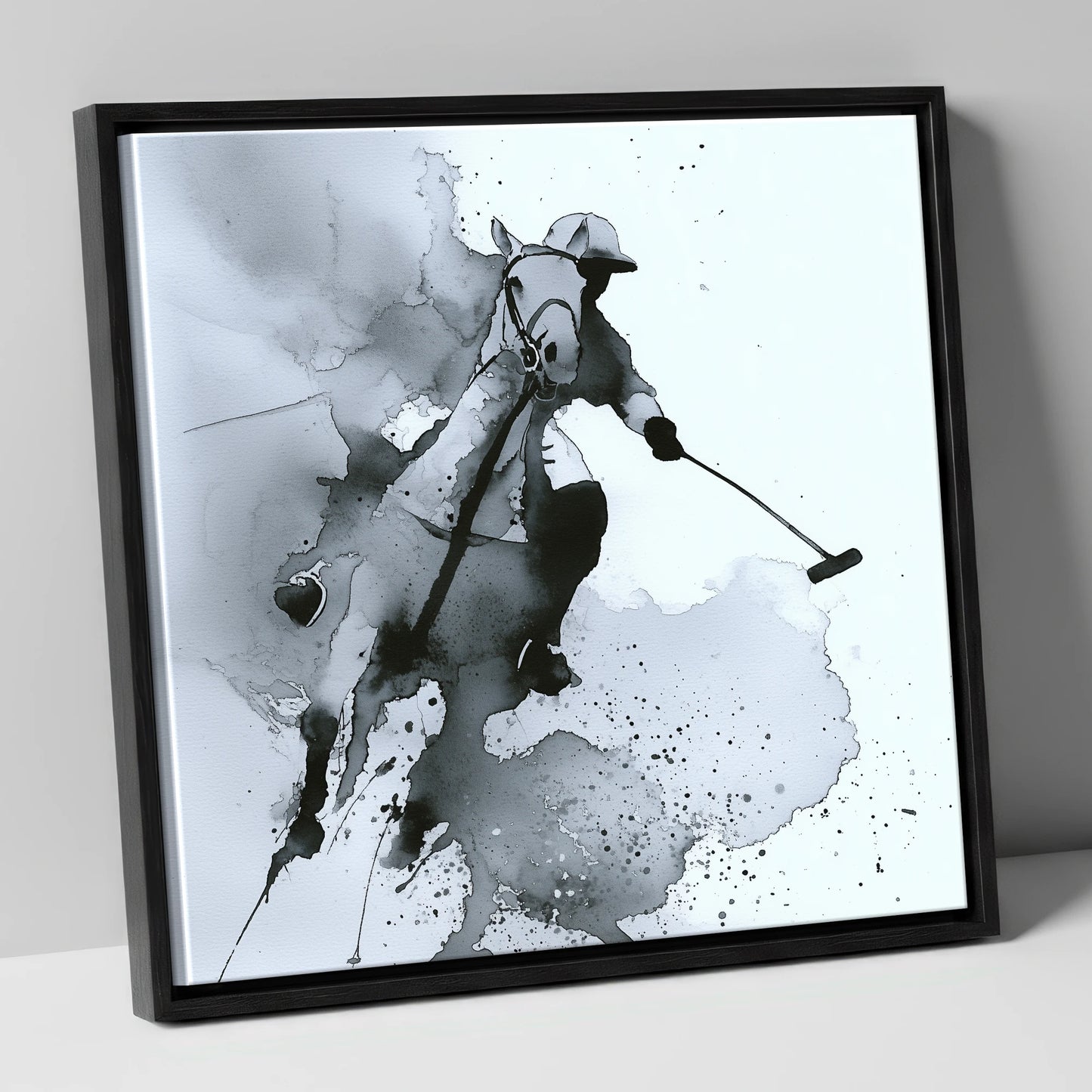 Dynamic Polo Swing polo horse canvas wall art in black frame