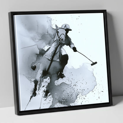 Dynamic Polo Swing polo horse canvas wall art in black frame