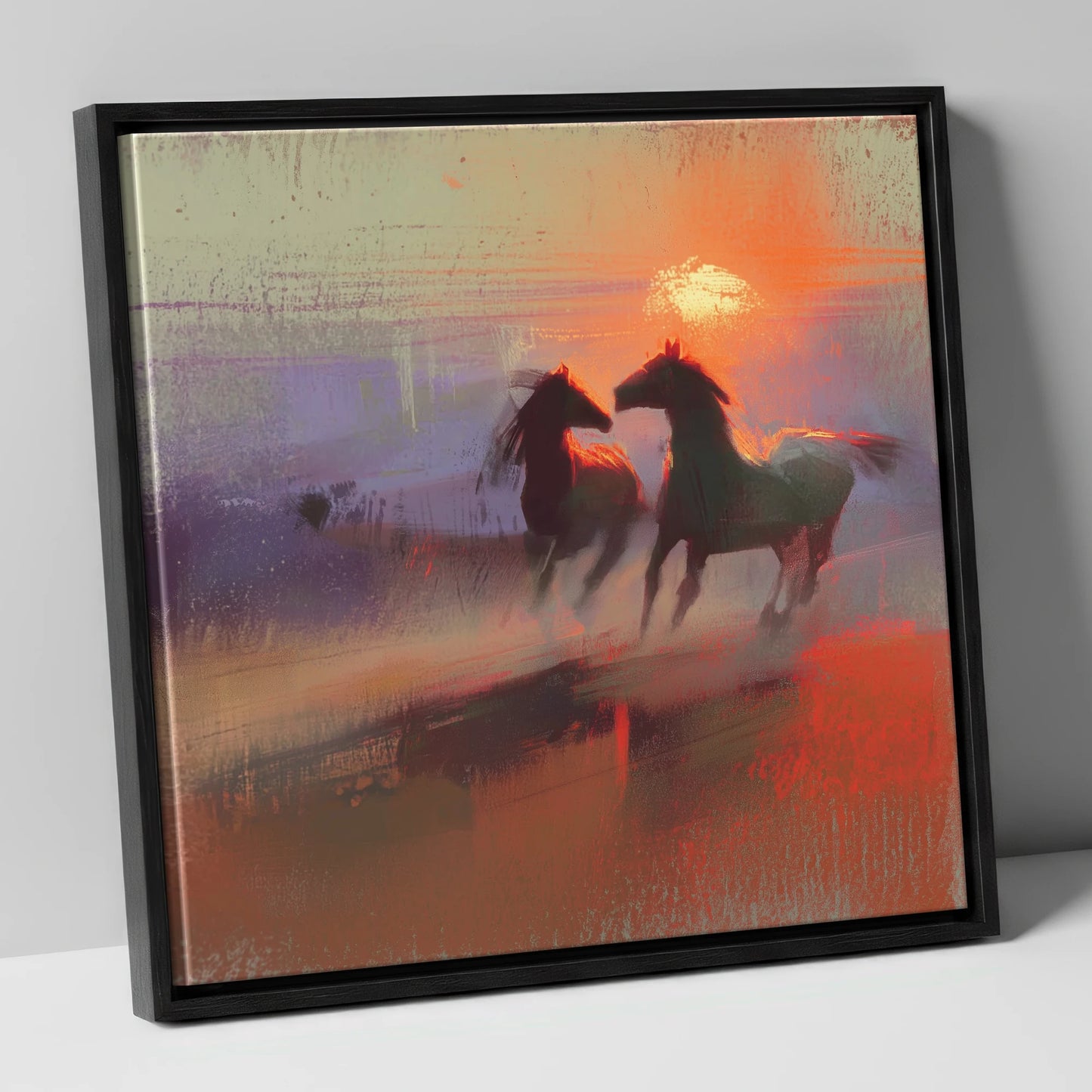 Untamed at Dusk wild horses canvas wall art in black frame