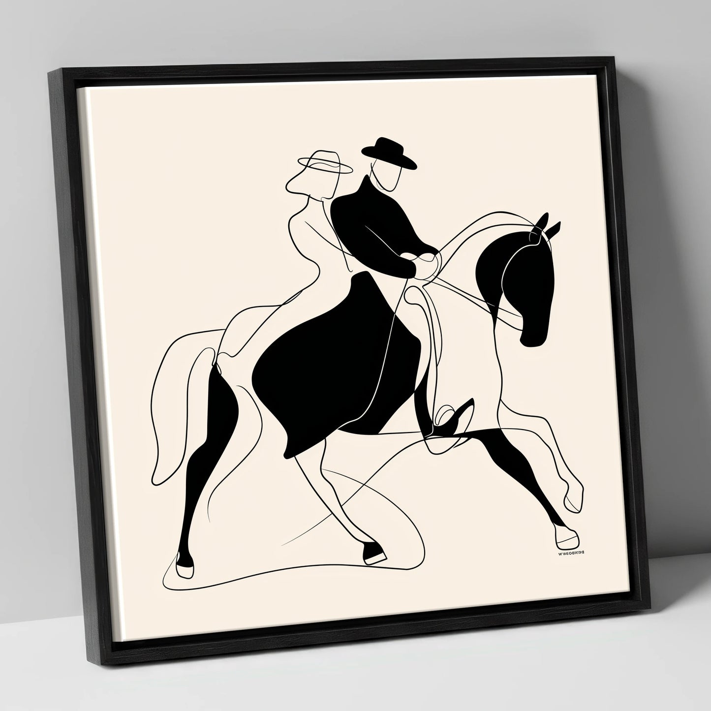 Abstract Dressage Harmony dressage horse canvas wall art in black frame