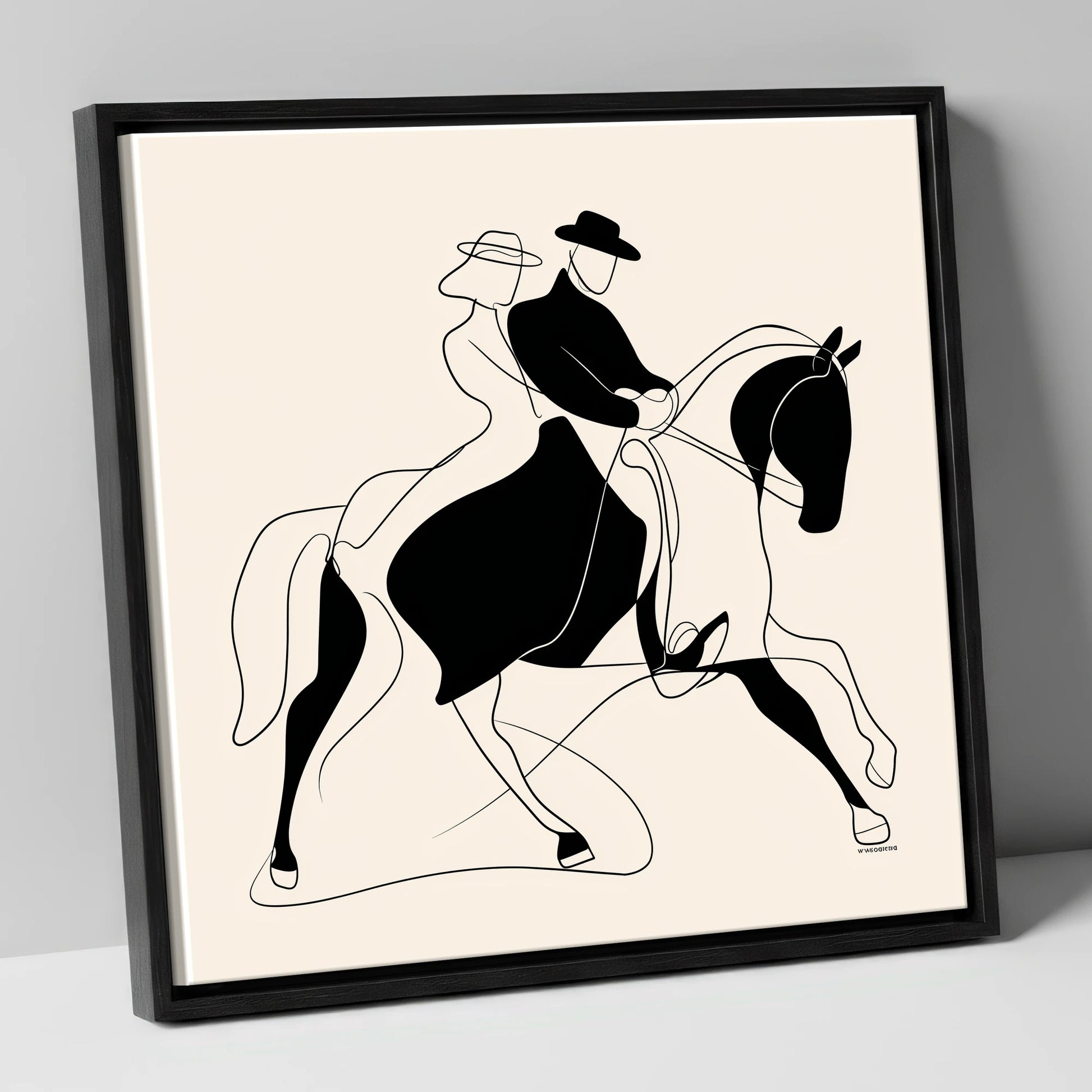 Abstract Dressage Harmony dressage horse canvas wall art in black frame