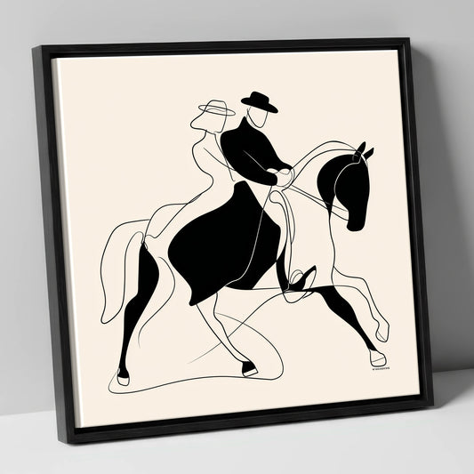 Abstract Dressage Harmony dressage horse canvas wall art in black frame