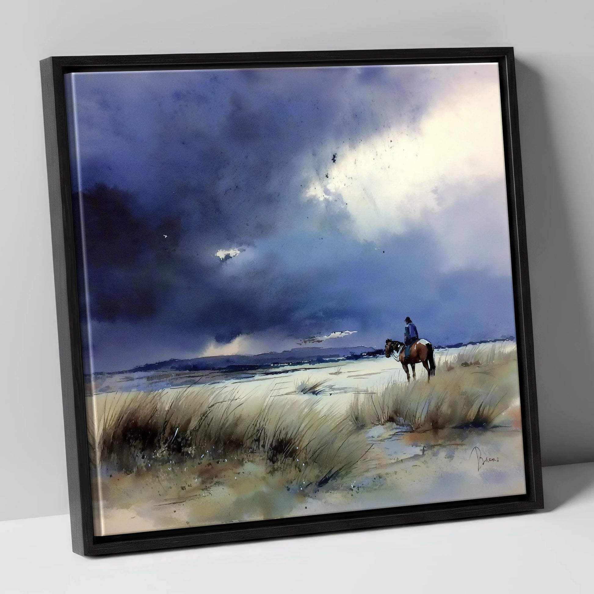 Before the Storm horse landscape canvas wall art in black frame