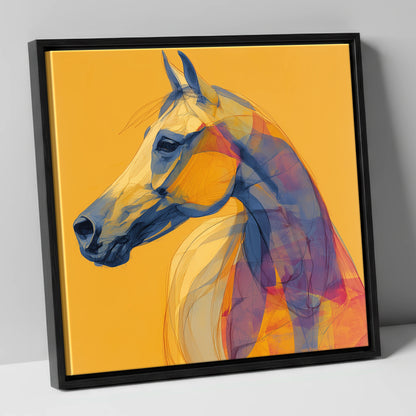 Cobalt and Gold Arabian horse breed canvas wall art in black frame