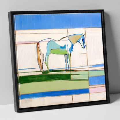 Architectural Equine Form horse portrait canvas wall art in black frame
