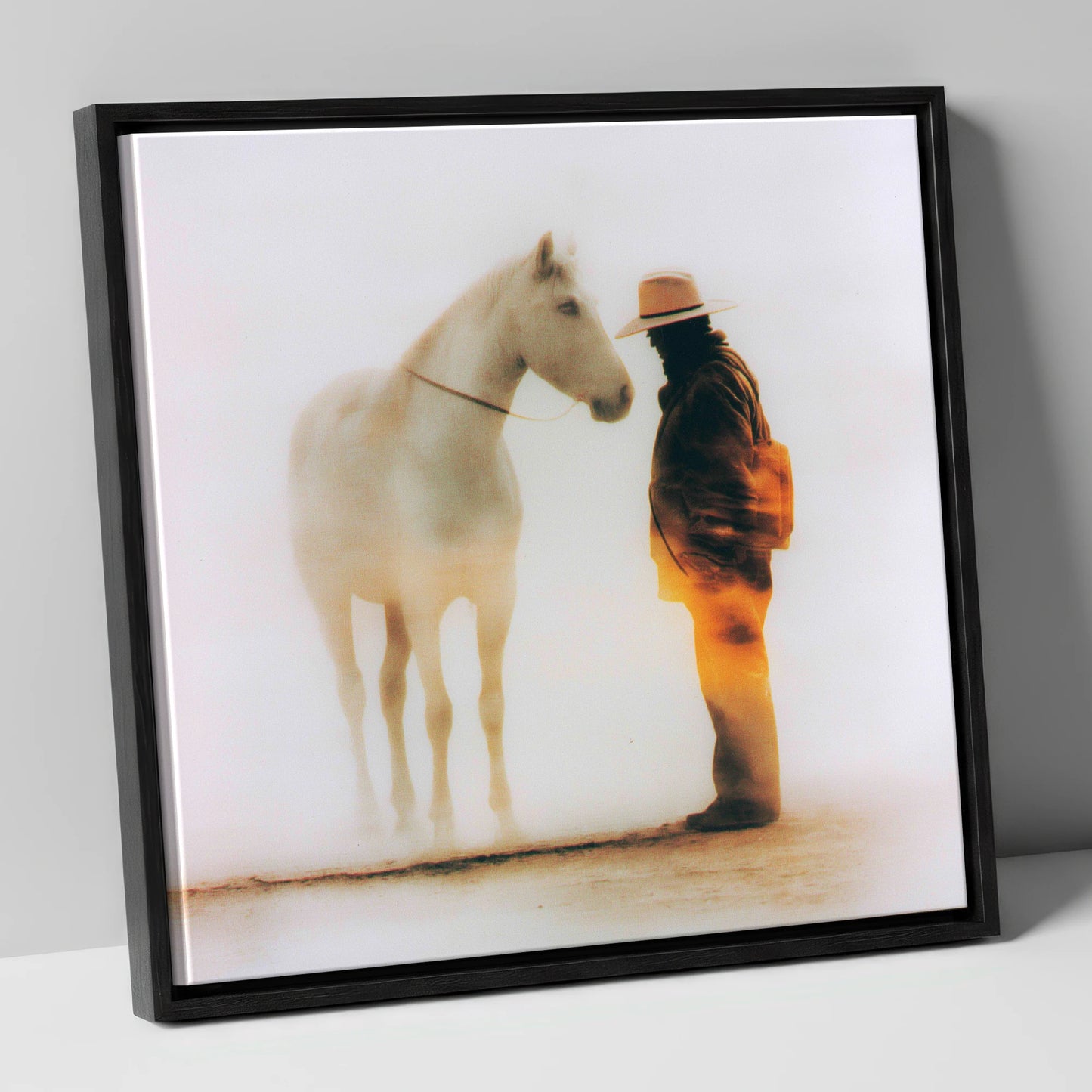 The Quiet Accord western horse canvas wall art in black frame