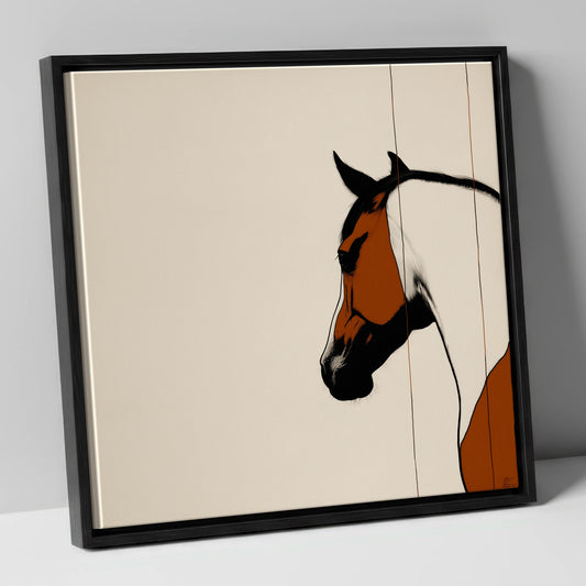 Minimalist Chestnut Silhouette horse portrait canvas wall art in black frame