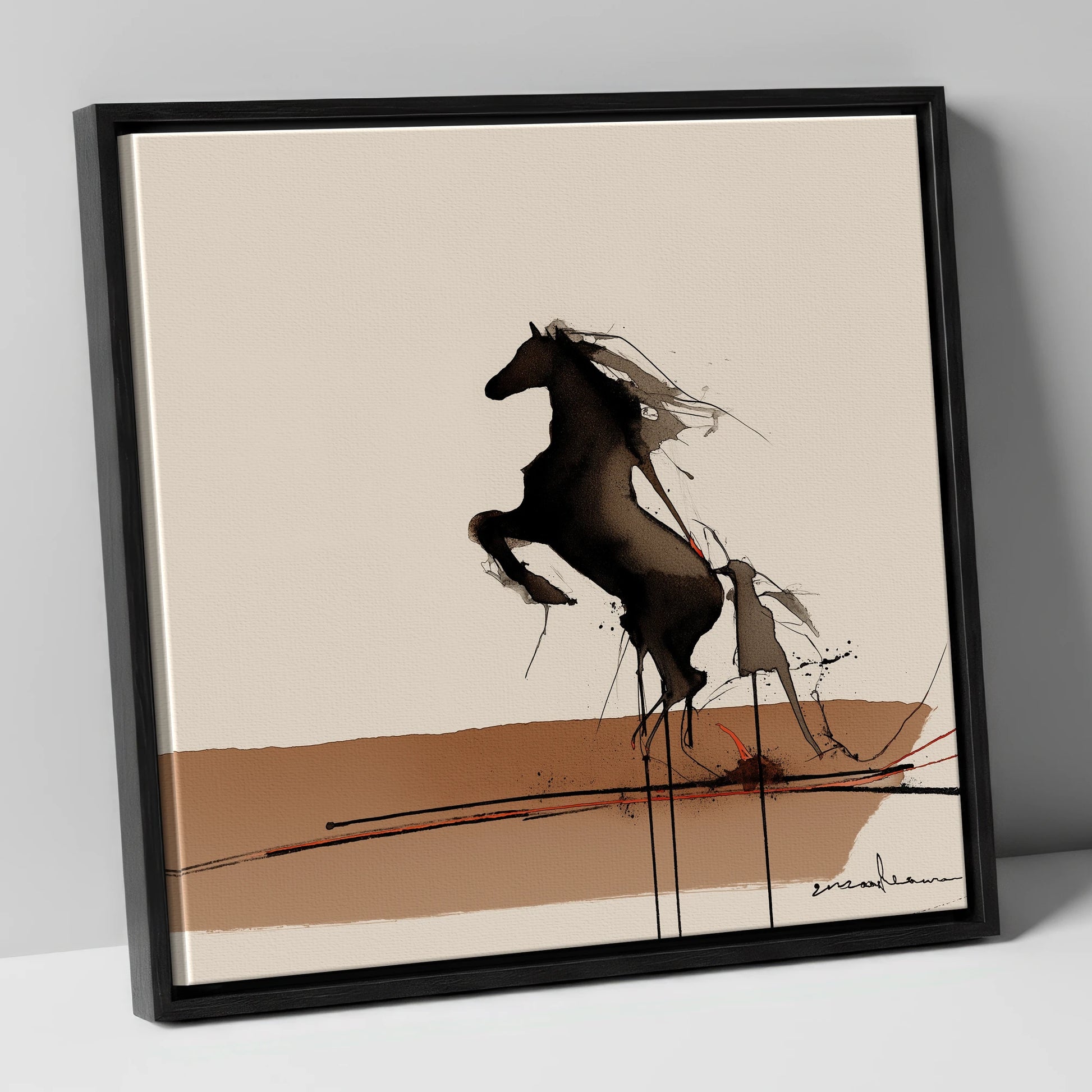 Untamed Dark Silhouette wild horses canvas wall art in black frame