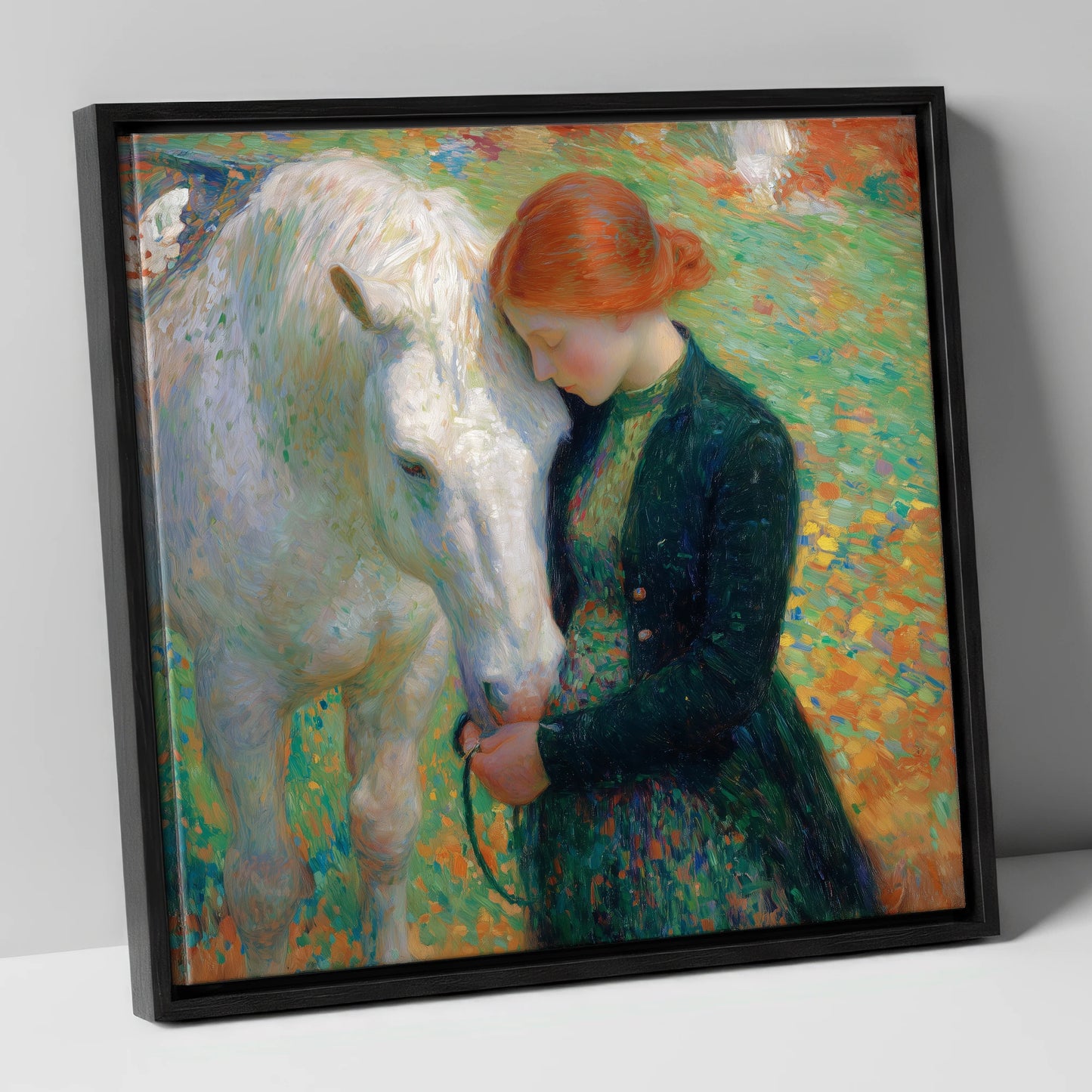 The Serene Bond horse & rider canvas wall art in black frame