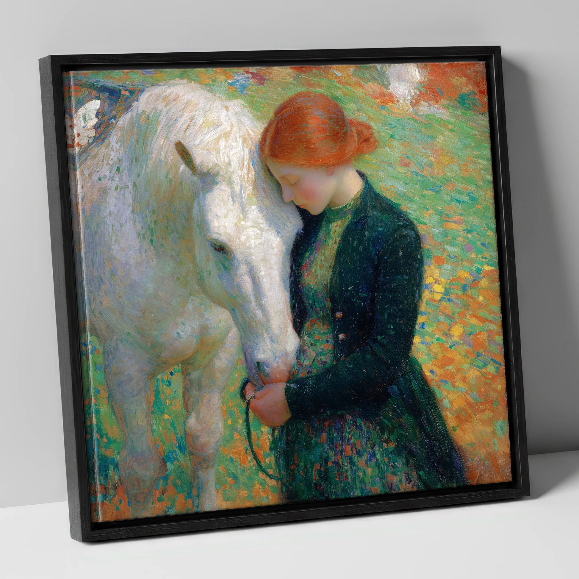 The Serene Bond horse & rider canvas wall art in black frame