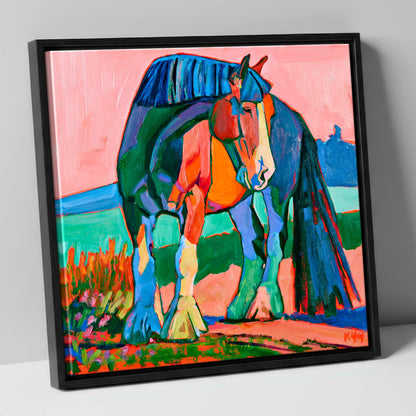 Colourful Shire Horse Portrait horse breed canvas wall art in black frame