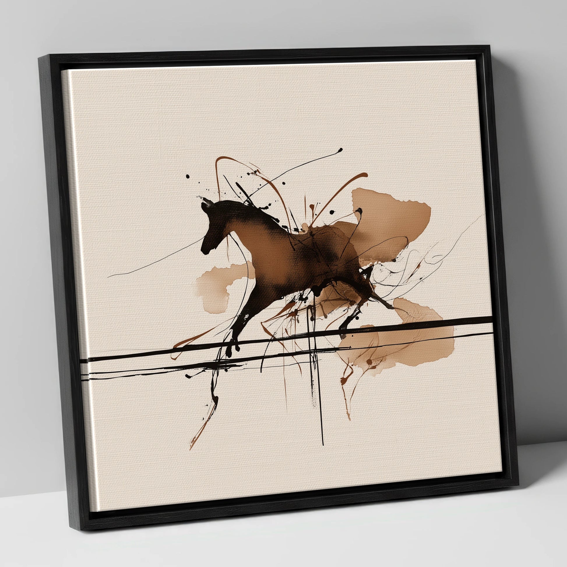 Dynamic Ink Canter horse portrait canvas wall art in black frame